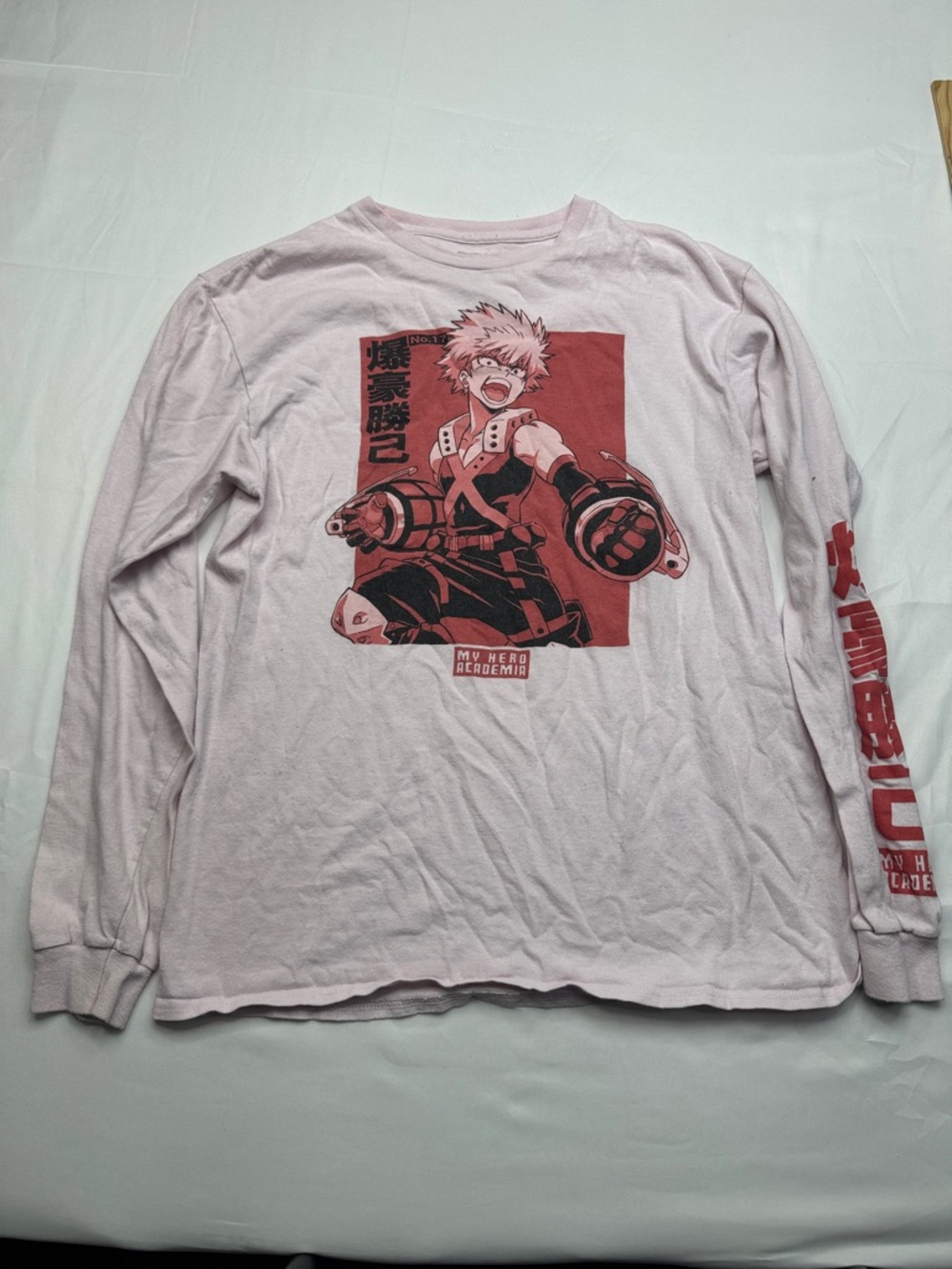 My Hero Academia Katsuki Bakugo Pink pinkish white Long Sleeve Graphic medium m